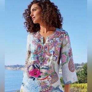 Soft Surroundings Beaded Floral Tunic NWOT Size M | Boho Western Beach